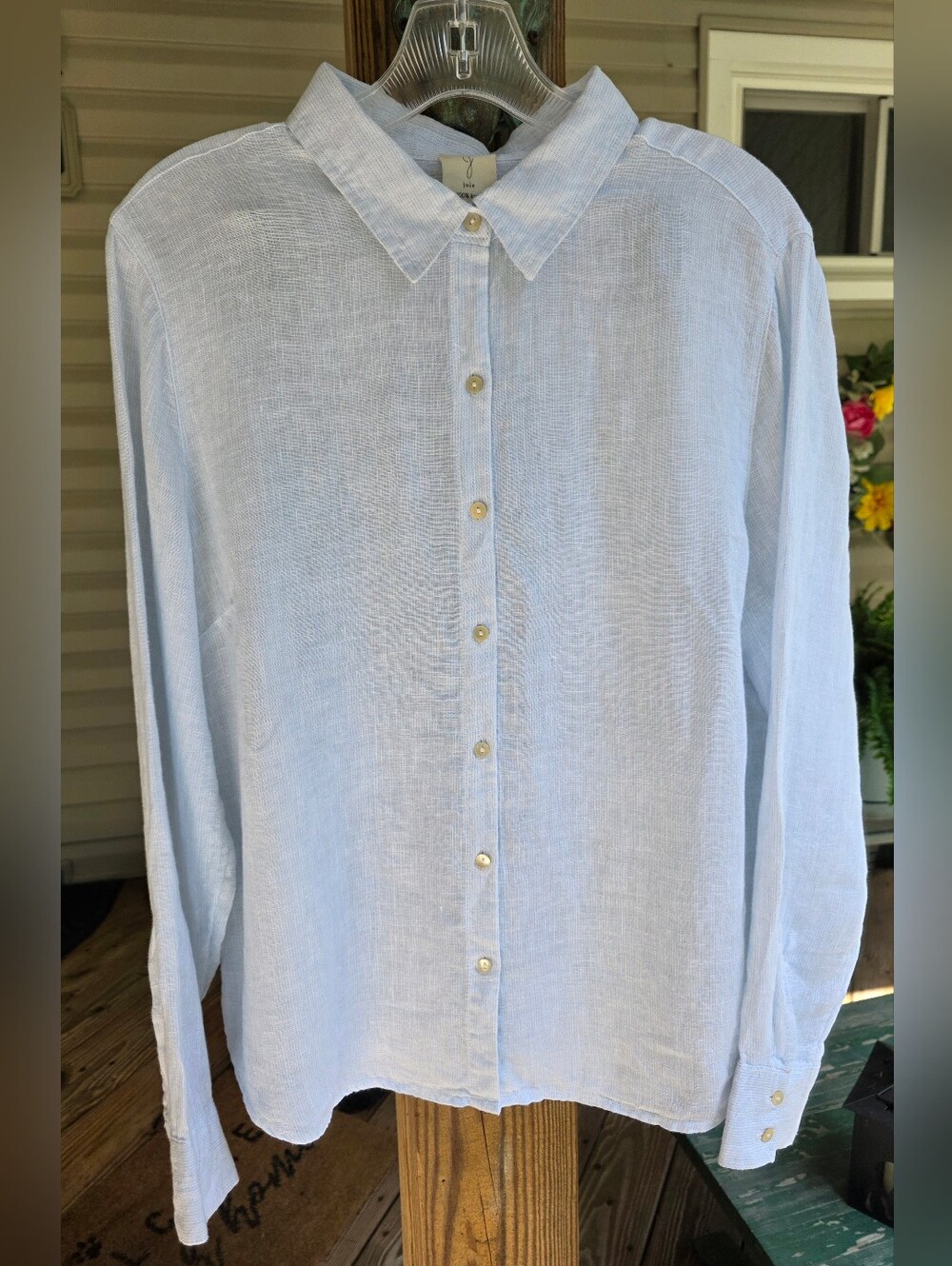 JOIE 100% Linen Light Blue Button Down Long Sleeve Shirt Women's L EUC